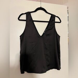 Black Satin Zara Top - Size Medium - V neck